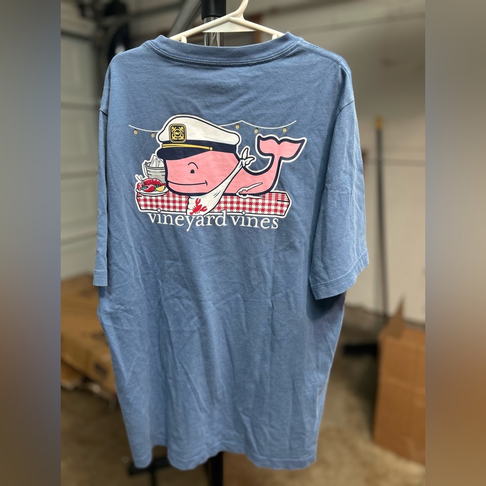 Vineyard Vines Blue Short Sleeve Tee with Nautical Whale Design